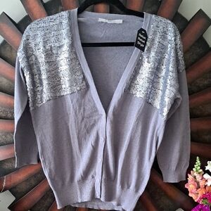 NWOT LOFT Gray Silver Cardigan with Shimmering Details